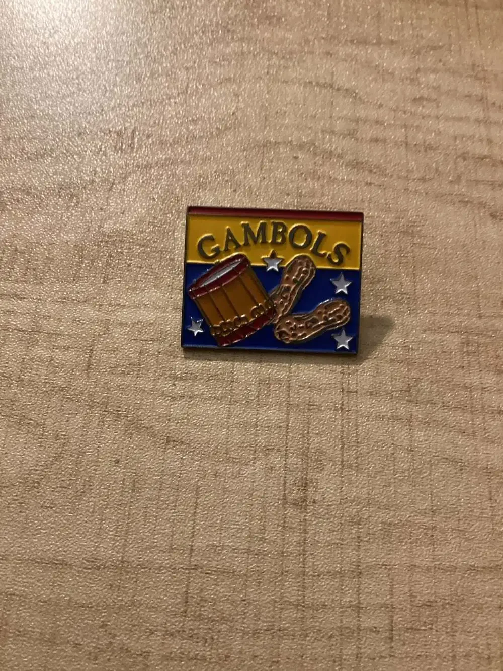 Colonial Williamsburg Gambols Souvenir Lapel Pin Drum & Peanuts